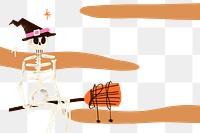 Halloween PNG background, spooky skeleton witch illustration