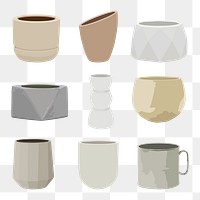 Plant pot PNG image clipart set for gardening 