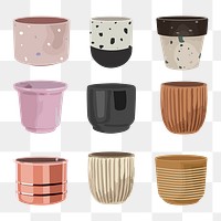 Plant pot PNG image clipart set for gardening 