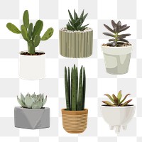 Potted plant PNG clip art set, home decoration