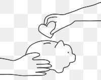 Charity PNG hand doodle heart in piggy bank