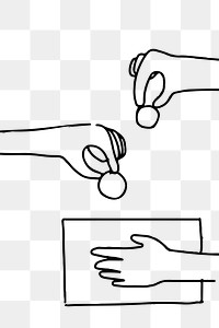 Charity png doodle hand giving money, donation concept