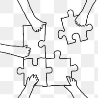 Teamwork png doodle hands connecting puzzle jigsaw