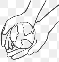 Environment doodle png, with hand holding globe