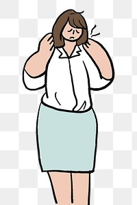 Office syndrome png doodle, neck pain hand drawn character