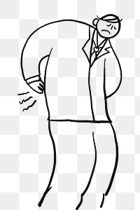 PNG office syndrome doodle, back pain hand drawn character