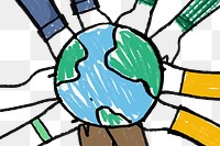 Environment doodle png, hands holding globe