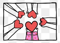Friendship png doodle hands holding hearts