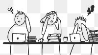 People doodle png stressed office workers characters