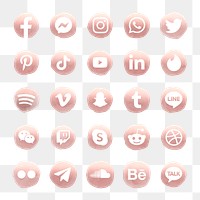 PNG social media icons  set watercolor with Facebook, Instagram, Twitter, TikTok, YouTube etc