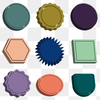 Png colorful blank badges set in 3D retro style