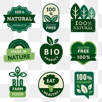 Png organic products badges set for food marketing campaigns
