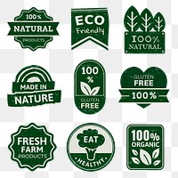 Png organic products badges set for food marketing campaigns