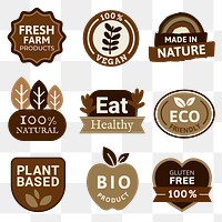 Png organic products badges set for food marketing campaigns