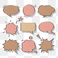 Speech bubble png sticker, cartoon halftone style set