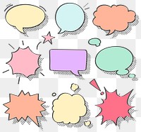 PNG speech bubble sticker, cartoon halftone style set