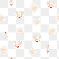 Magnolia png flower pattern in white on transparent background