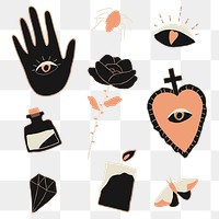 Hand drawn Halloween png magic sticker illustration collection