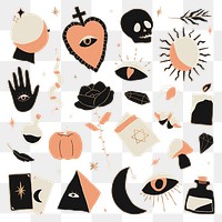 Boho witchcraft Halloween doodle png pattern background