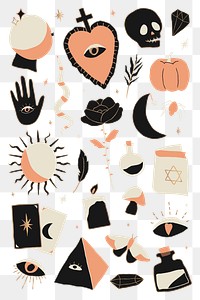 Hand drawn png doodle magic sticker illustration collection