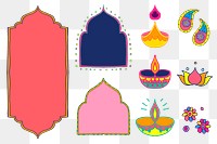 Diwali Indian rangoli element set png illustration