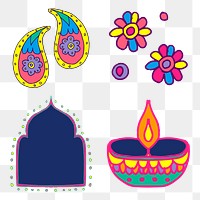 Diwali png Indian rangoli element set illustration