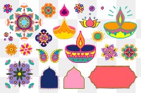 Diwali Indian rangoli element set png illustration