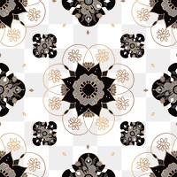 Gold Indian Mandala pattern png black floral background