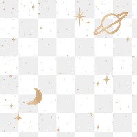 Saturn half moon gold png starry sky on transparent background