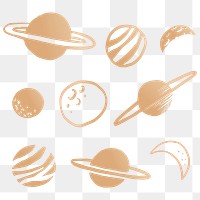 Golden png solar system galactic doodle sticker