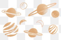 Golden png solar system galactic doodle sticker