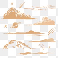 Golden png clouds galactic doodle stickers