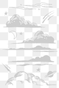 Cute clouds gray png space doodle sticker