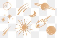 Solar system gold png space doodle sticker