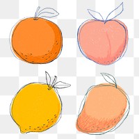 Cute doodle art fruits png sticker set