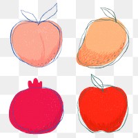 Cute doodle art fruits png sticker set