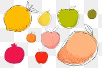 Cute doodle art fruits png sticker set