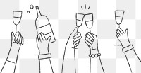 Party png doodle hands holding drinks