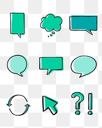 Green speech bubbles png with doodle art design set