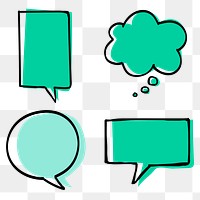 Png speech bubbles green with doodle art design set