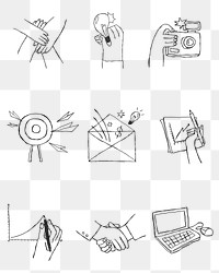 Black teamwork icons png with doodle art design set
