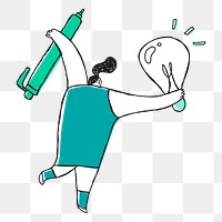 Smart woman png holding pen and light bulb cartoon icon