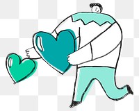 Man giving green hearts transparent png cartoon icon