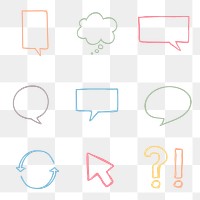 Png speech bubbles with doodle art design set