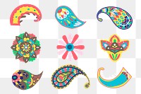 Colorful paisley ornamental png sticker set