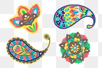 Colorful Indian paisley ornamental png sticker set