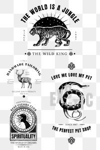 Vintage logo png animal branding badge set