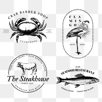 Vintage business badge png retro animal logo set