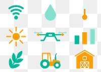 Smart farming png icon digital agricultural technology set transparent background