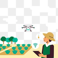 Farmer controlling agricultural drone png with a tablet digital farming